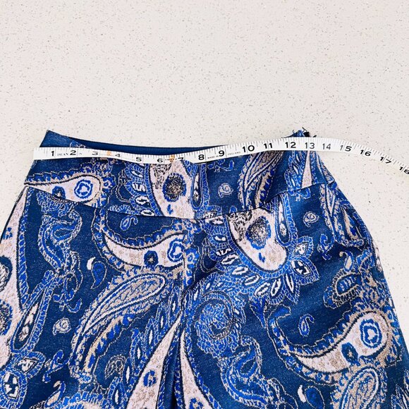 Anthropologie Maeve Maria Blue Paisley Wide Leg Metallic Boho Flare Pants - Picture 7 of 7